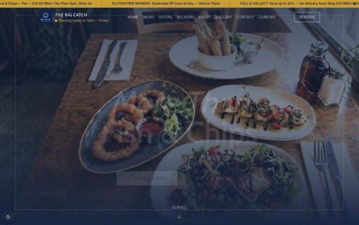 The Big Catch restaurant website homepage